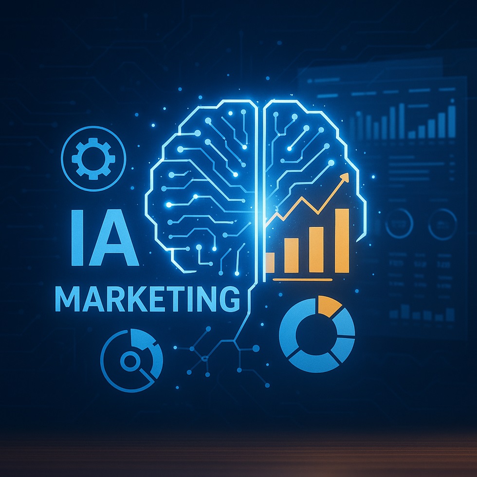 Herramientas de IA para marketing digital muy efectivas 1 ilustracion de ia aplicada al marketing digital con graficos y cerebro digital
