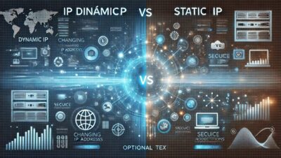 comparacion visual entre ip dinamica e ip fija con graficos digitales y elementos tecnologicos