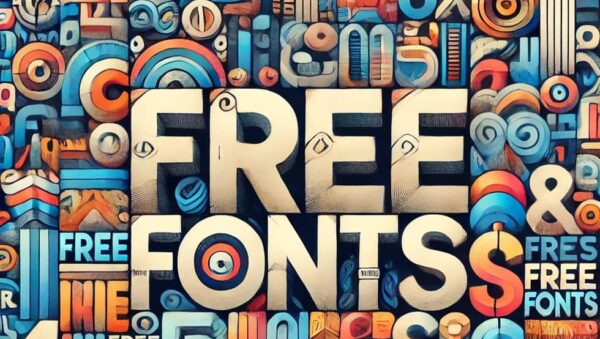 Colorful collage of various font styles with the text 'Free Fonts' in bold letters